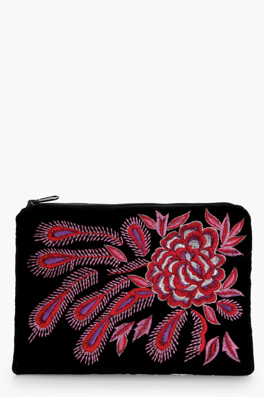 Black Melanie Rose Embroidery Clutch image number 1