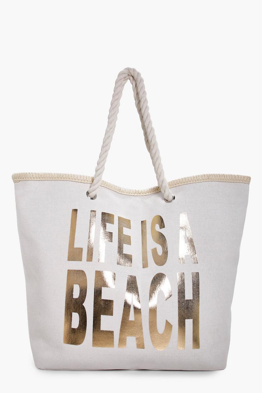Gold metallic Heather Life Is A Beach Beach Bag image number 1