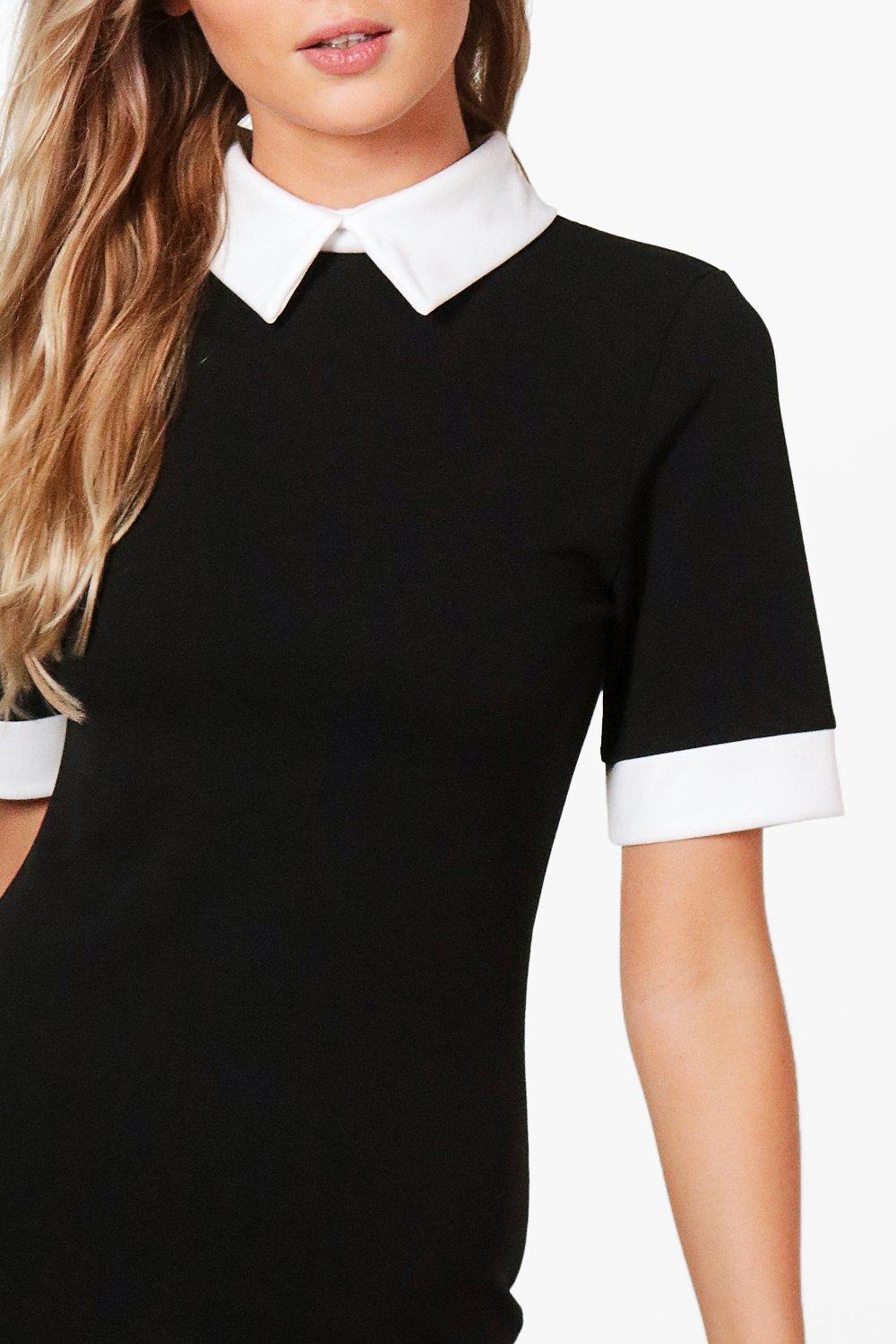 Contrast Collar Cuff Dress boohoo UK