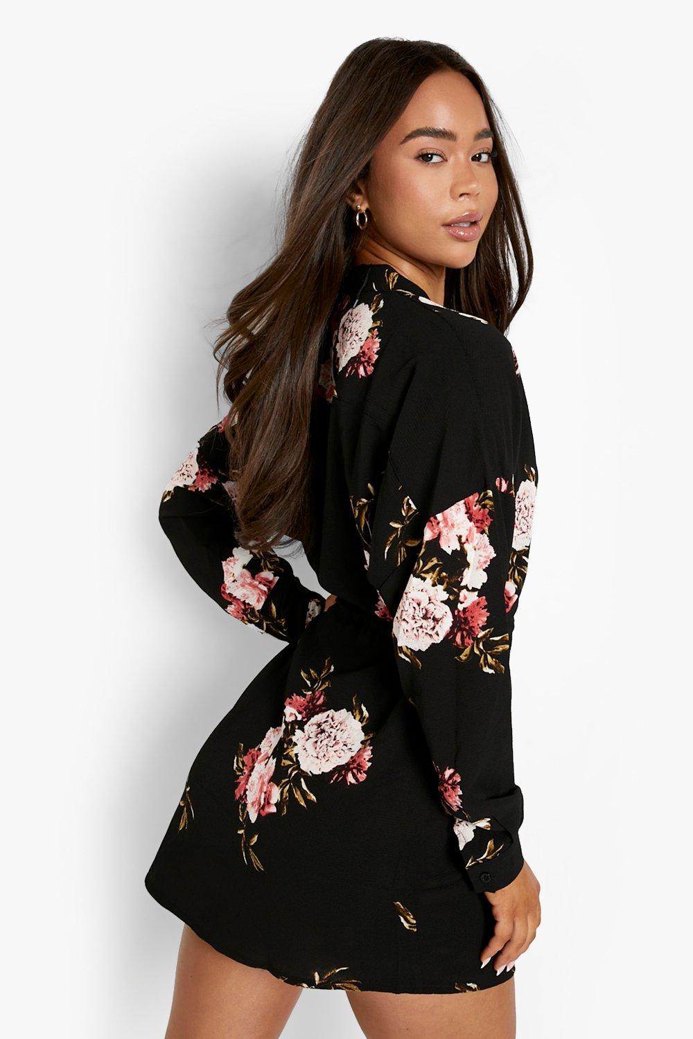 Boohoo black outlet floral dress