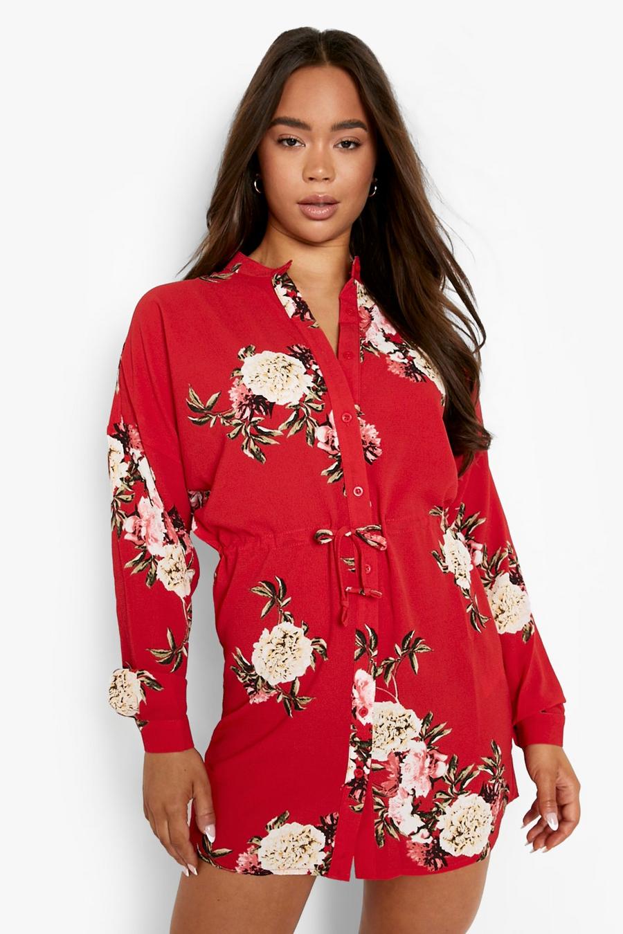 Red Blommig skjortklänning image number 1