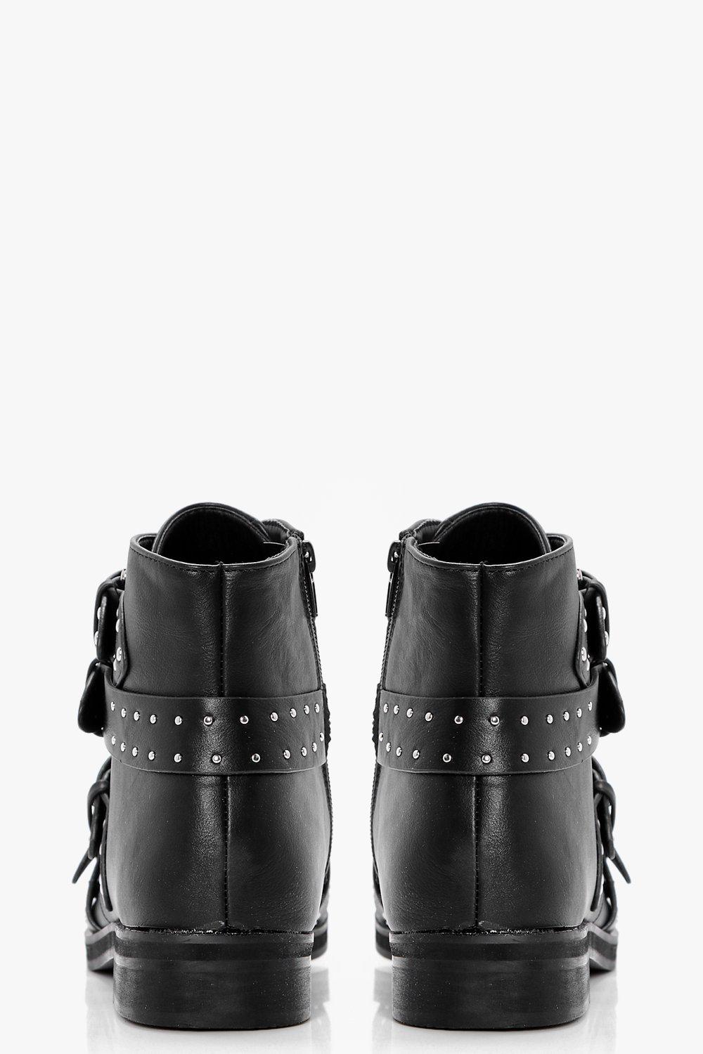 black studded strap ankle boots