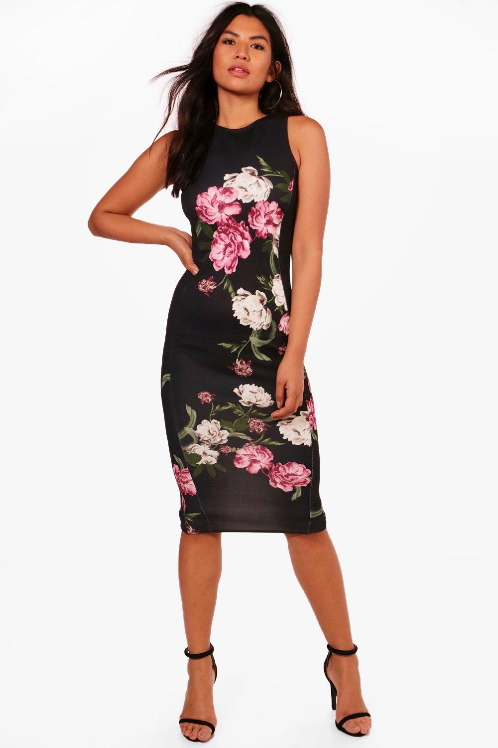 floral fitted midi dress