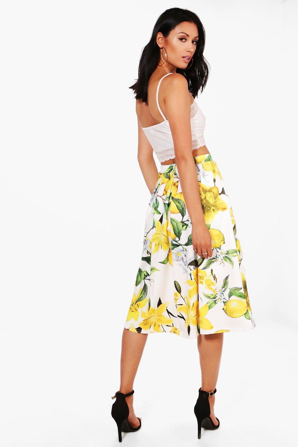 Lemon print midi store skirt