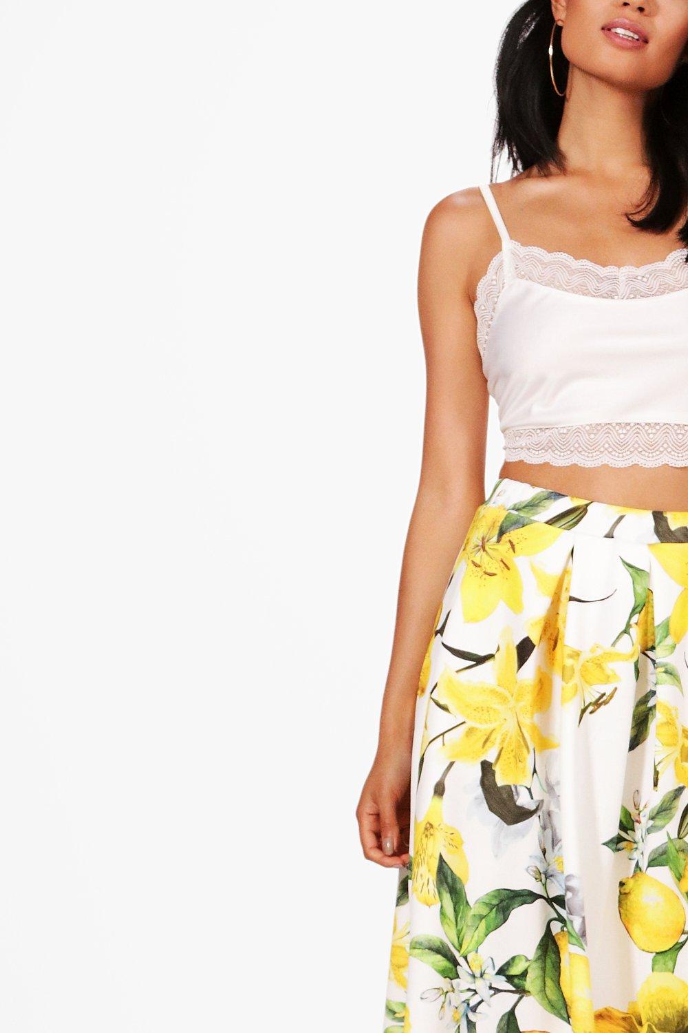 lemon print midi skirt