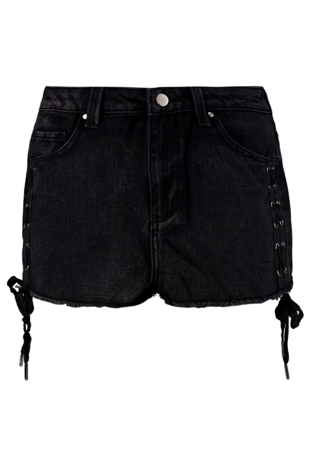 Lace Up Side Denim Shorts