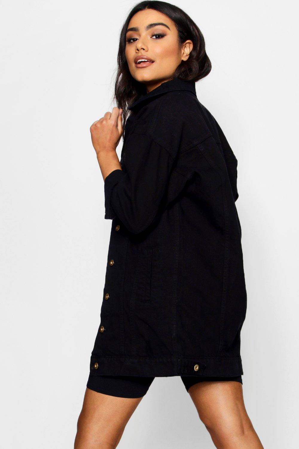 Womens black shop longline denim jacket