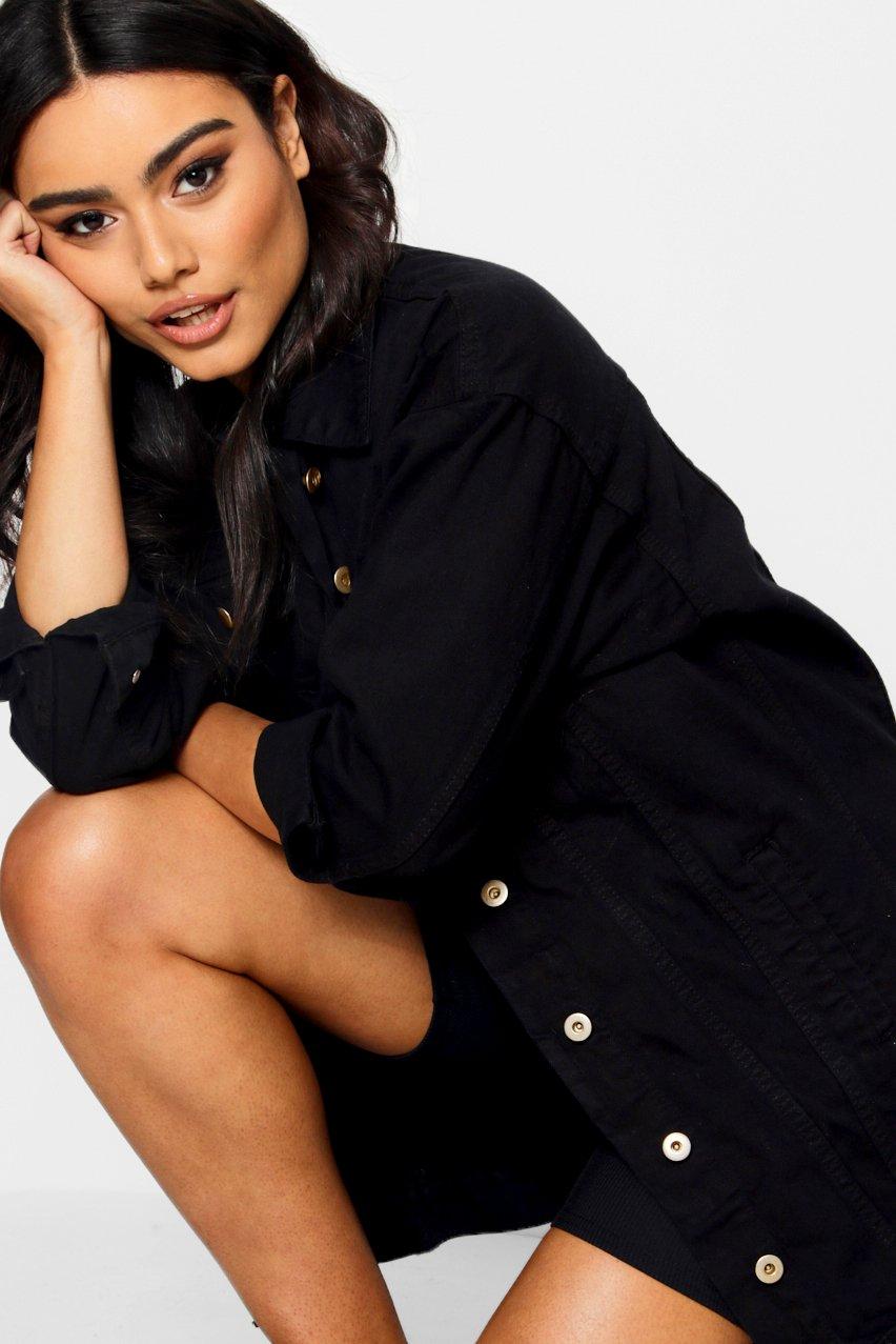 Longline Distressed Denim Jacket boohoo NZ