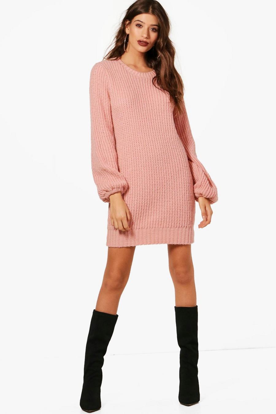 Blush Rib Detail Blouson Sleeve Sweater Dress image number 1