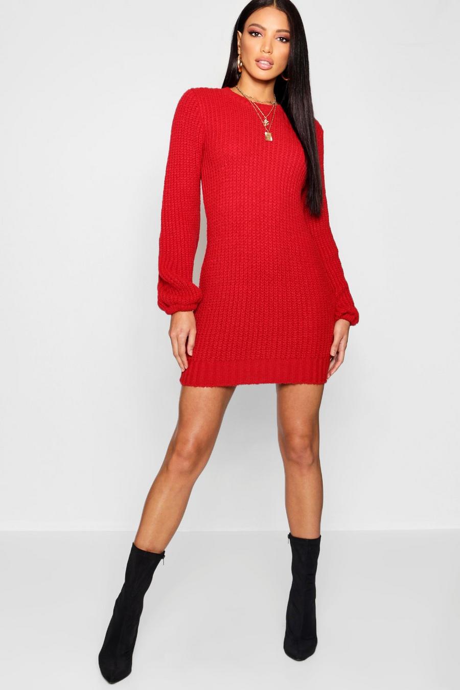 Cherry Rib Detail Blouson Sleeve Sweater Dress image number 1