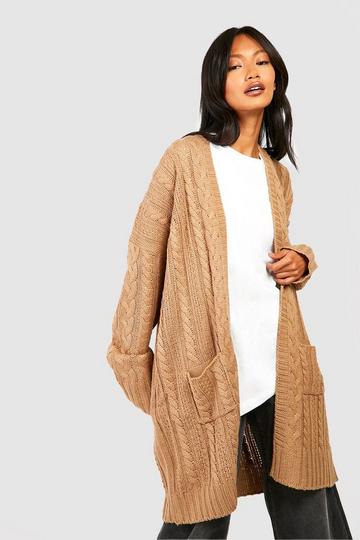 Oversized Slouchy Cable Knit Cardigan camel