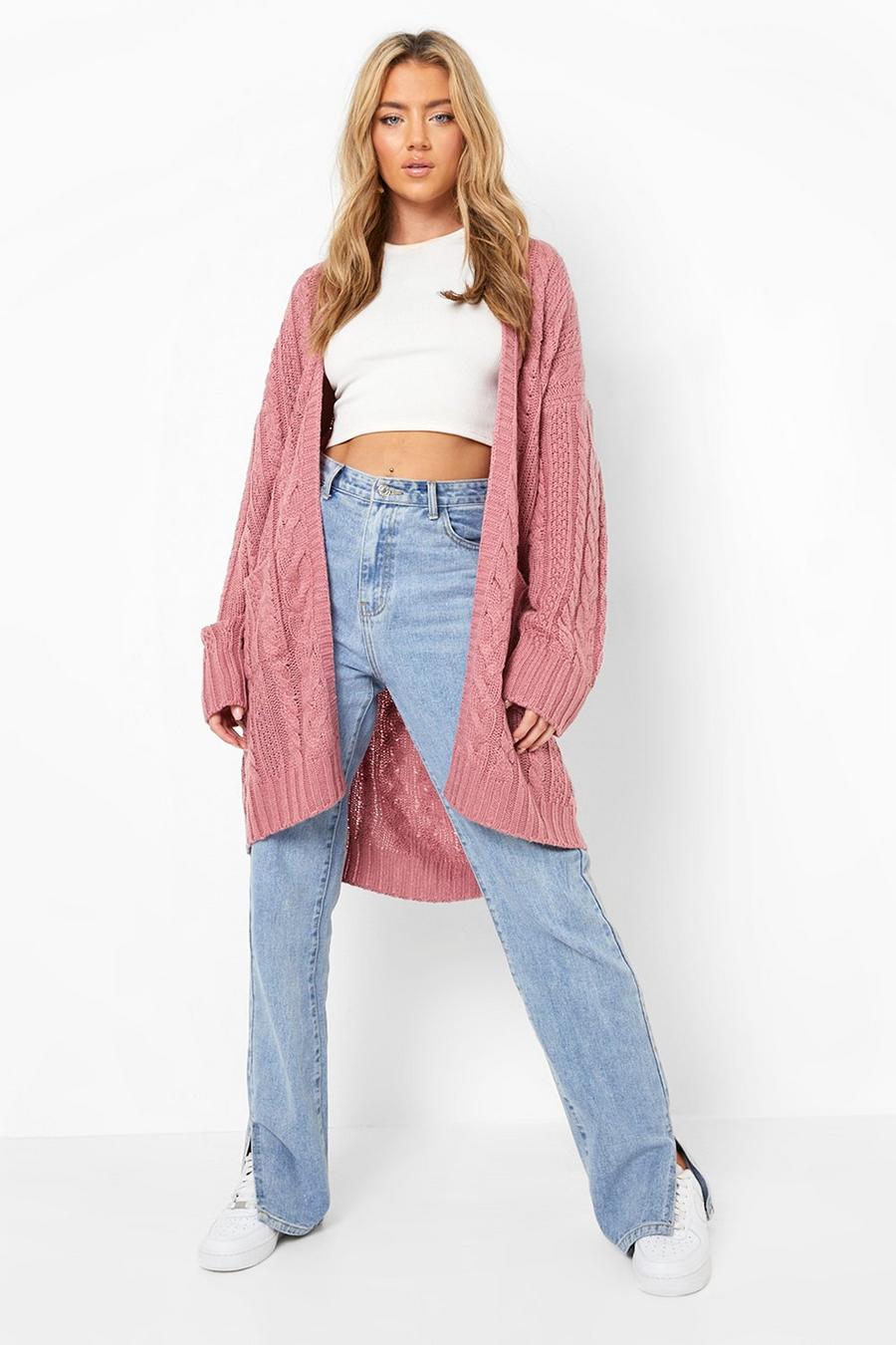 Rose Oversized Slouchy Cable Knit Cardigan image number 1
