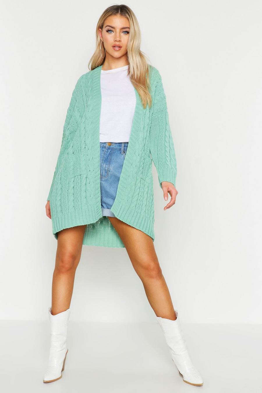 Sage Oversized Slouchy Cable Knit Cardigan image number 1