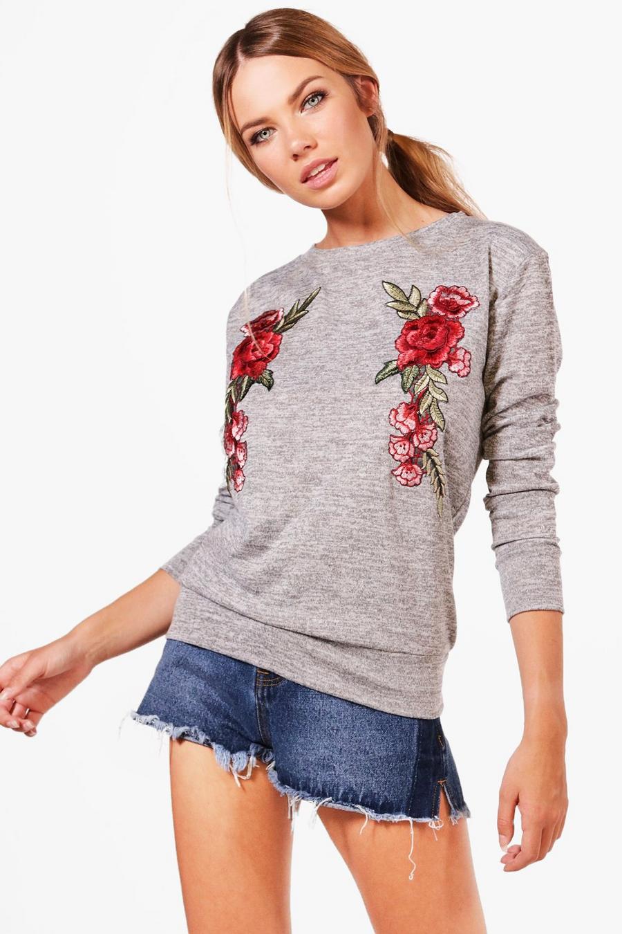 Grey Jenny Floral Embroidered Sweater image number 1