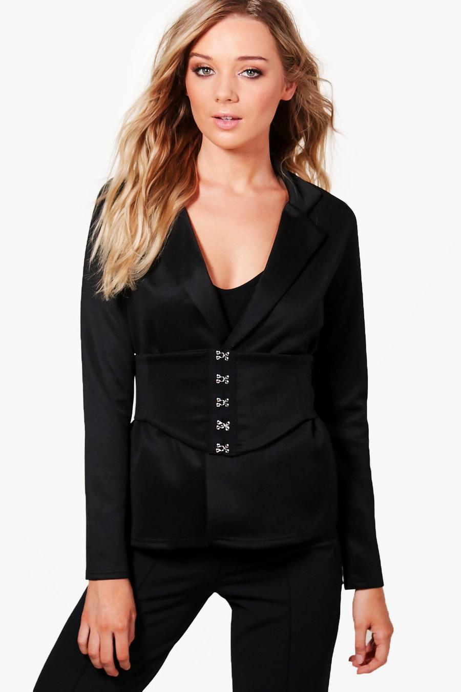 Black noir Kareena Corset Belt Tailored Blazer image number 1