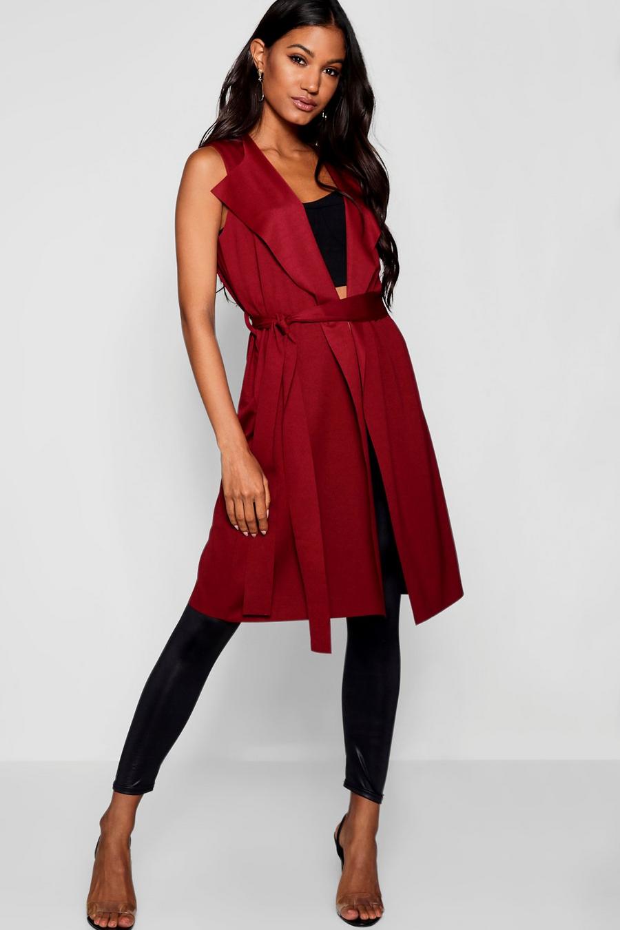 Berry Sleeveless Belted Duster image number 1