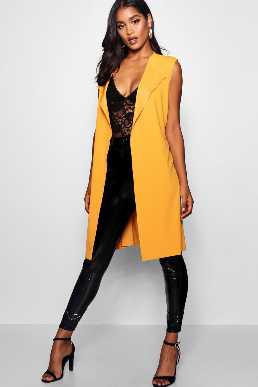 Mustard Sleeveless Belted Duster image number 1