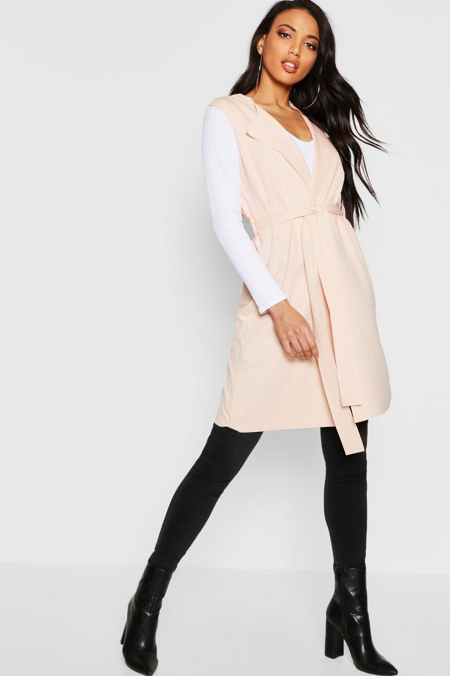 Soft pink Sleeveless Belted Duster image number 1