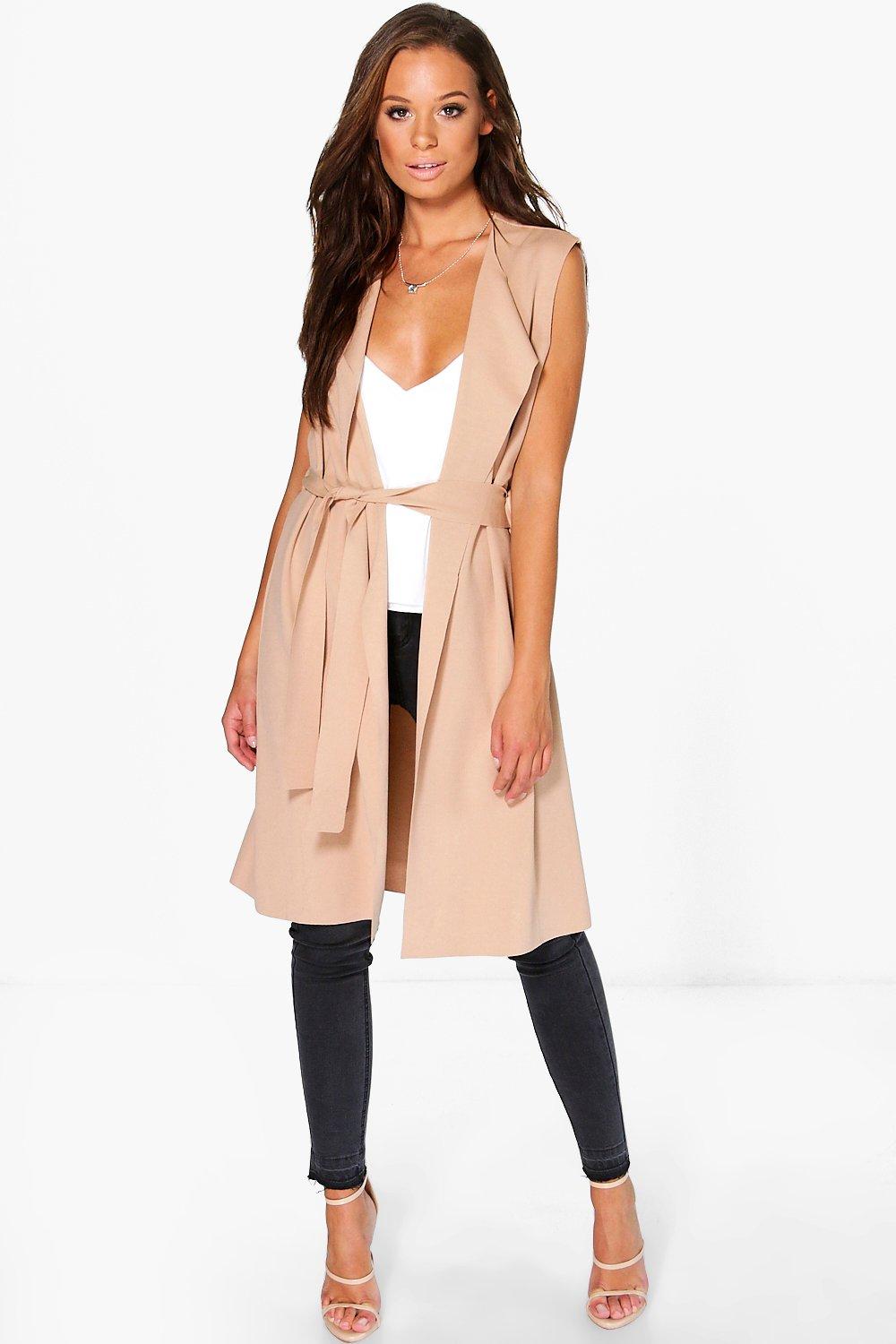 belted sleeveless coat