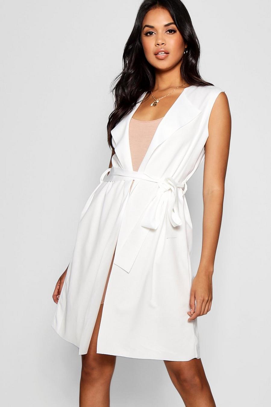 White Sleeveless Belted Duster image number 1
