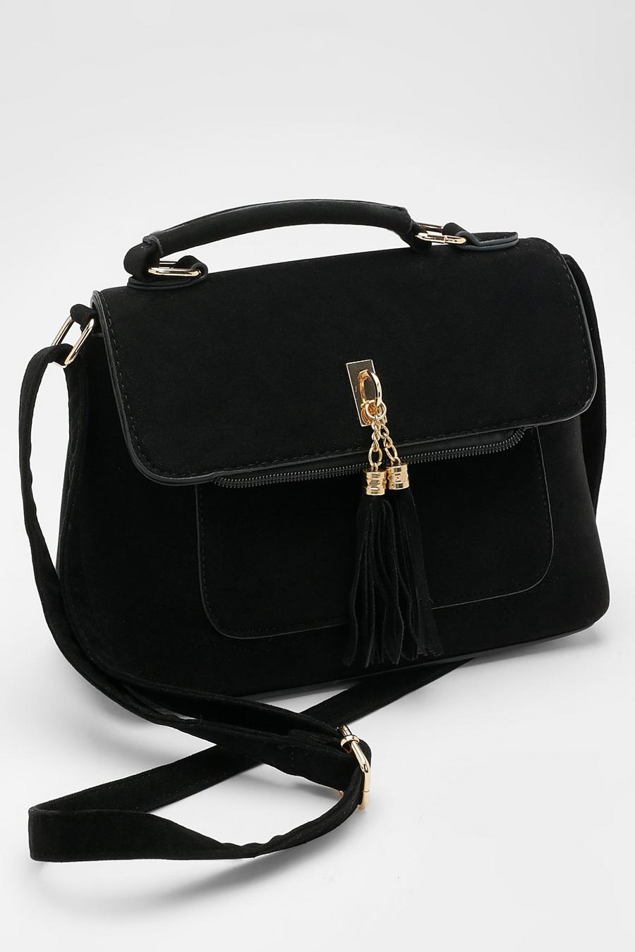 Black Suedette Tassel Crossbody Bag