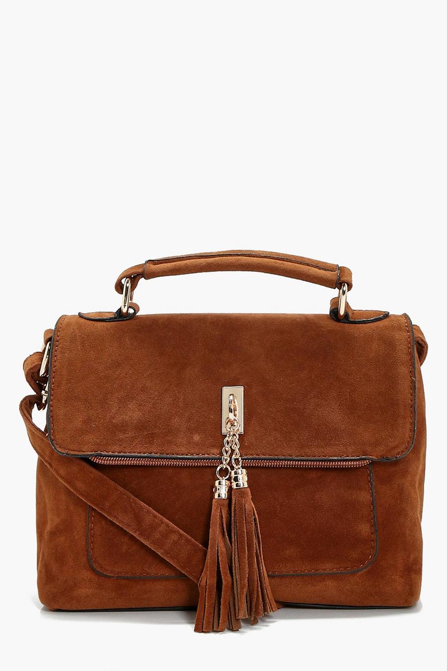 Tan brown Suedette Tassel Crossbody Bag