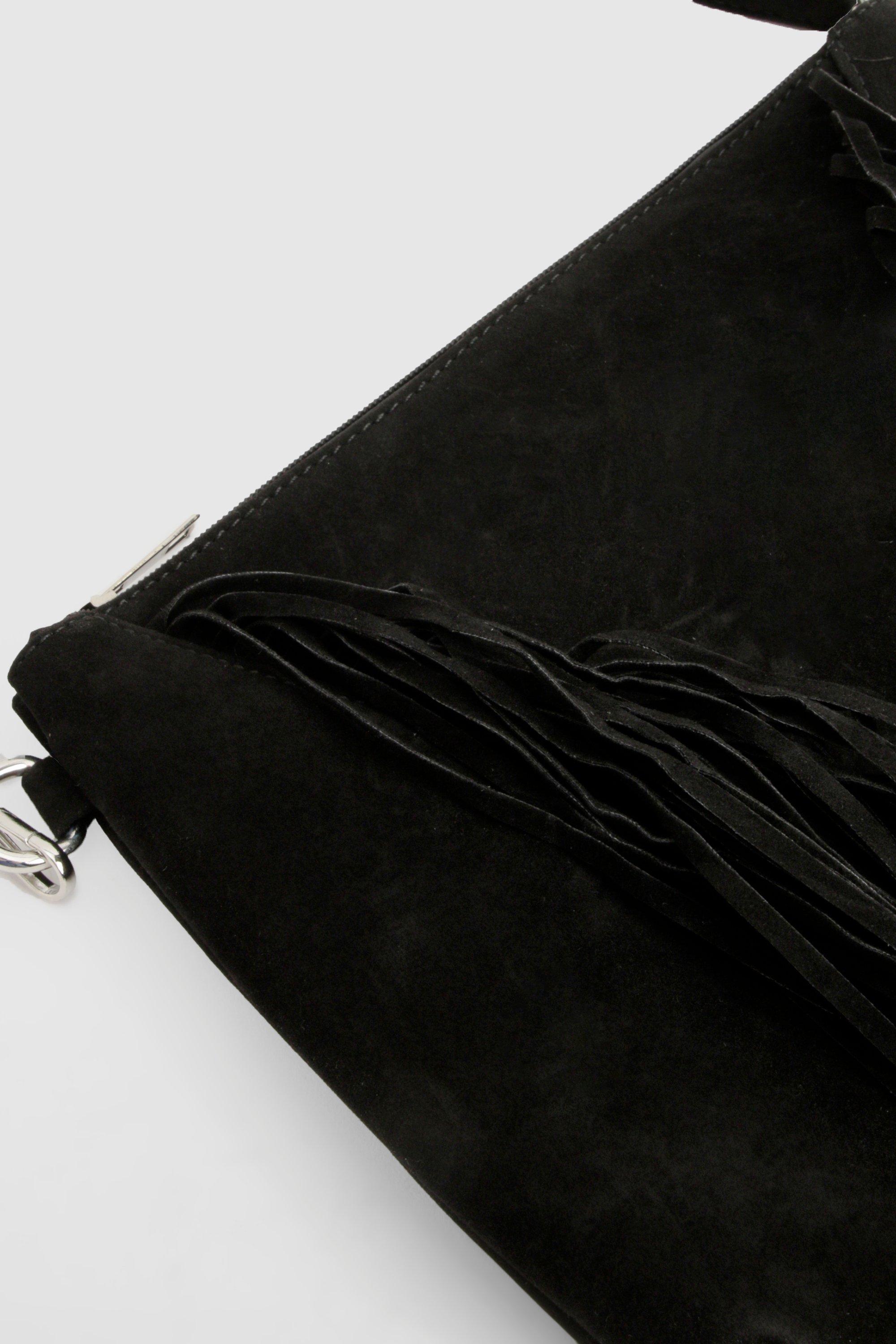 Bodhi Suede Fringe Crossbody Bag in Black
