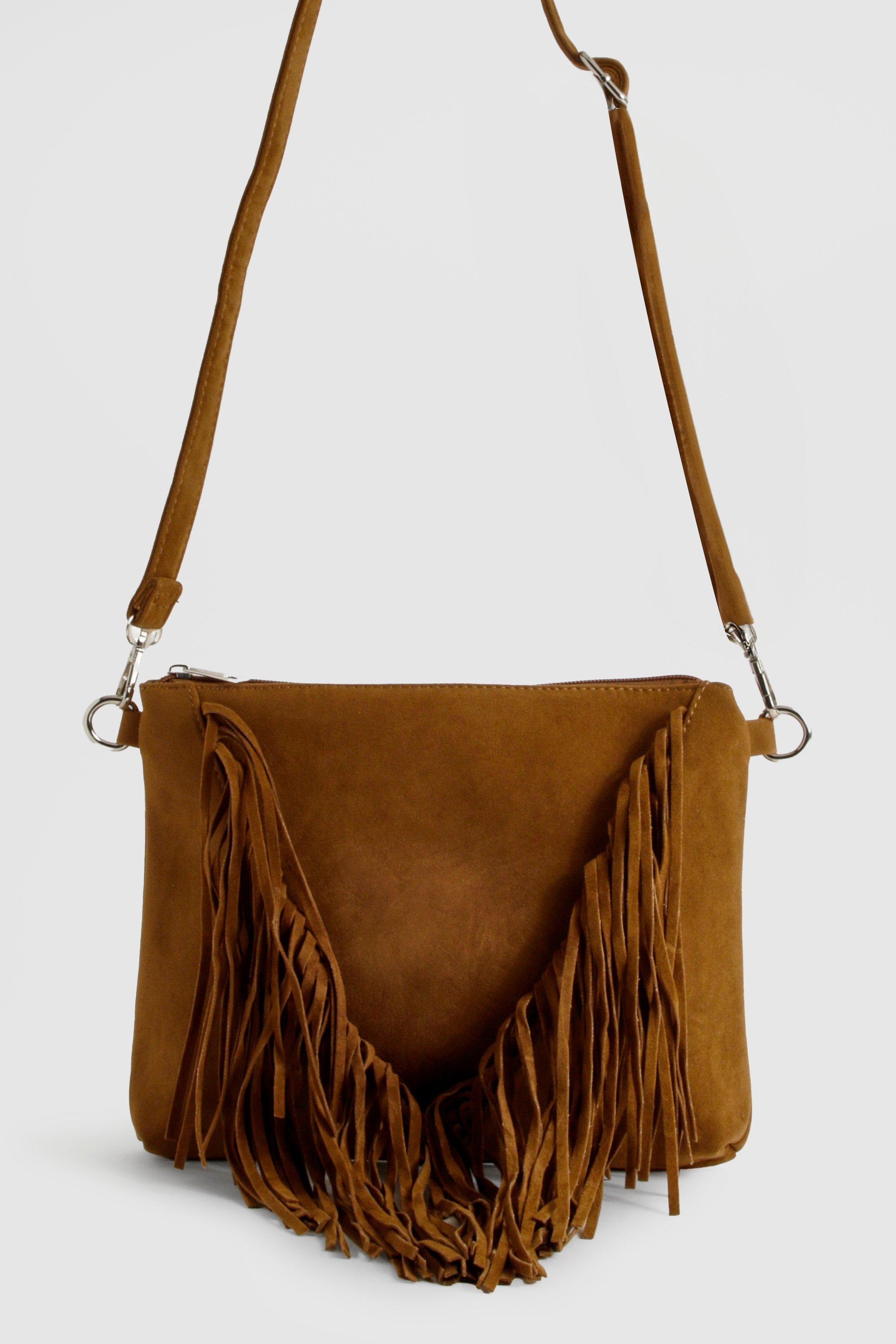 Faux Suede Fringe Crossbody Bag