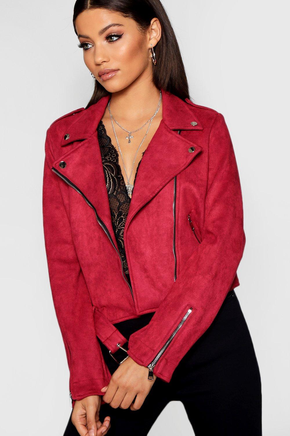 red faux suede biker jacket