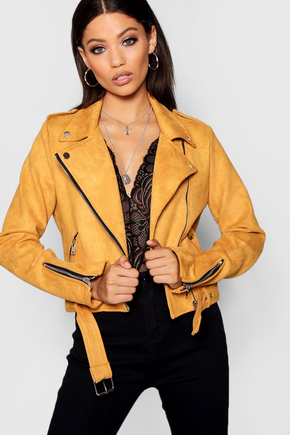 Mustard suedette shop biker jacket