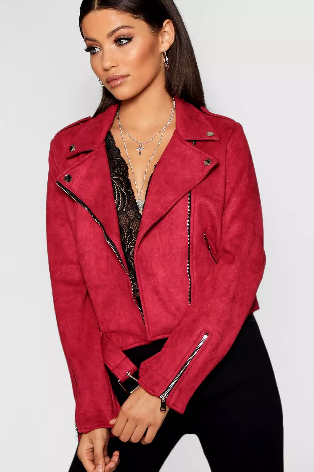 Red suede sale biker jacket womens