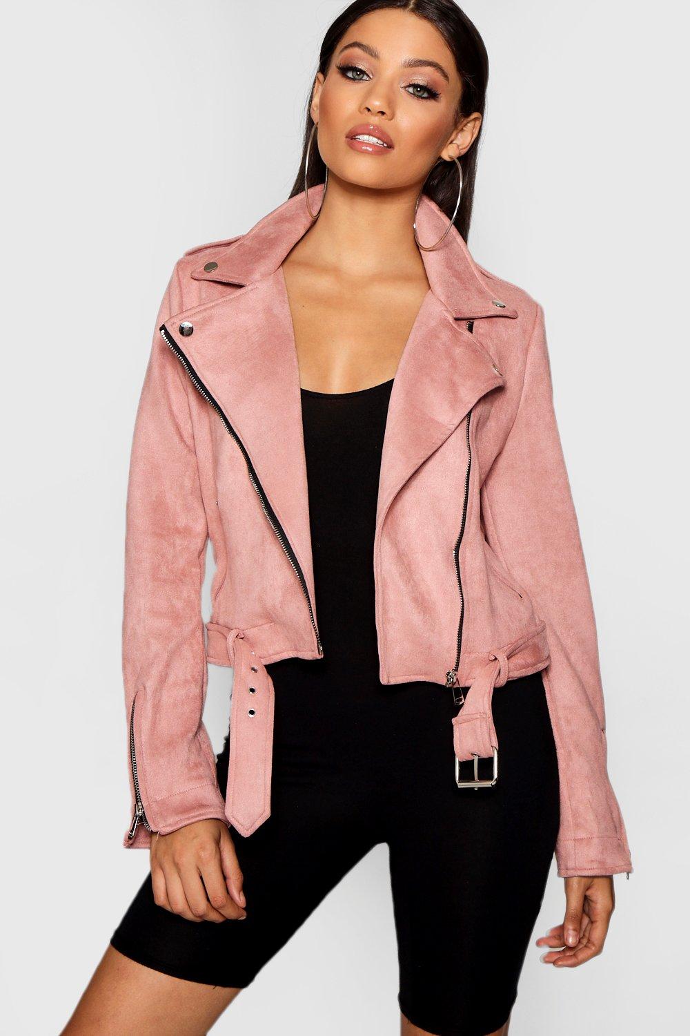 pink faux biker jacket