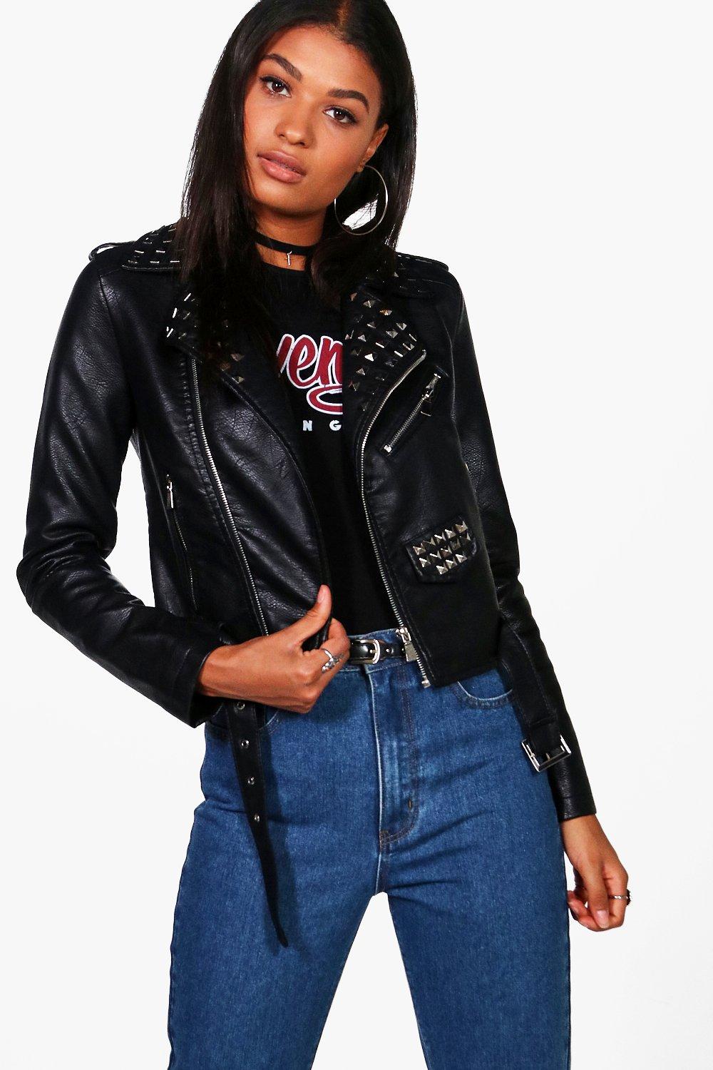 womens studded faux leather jacket