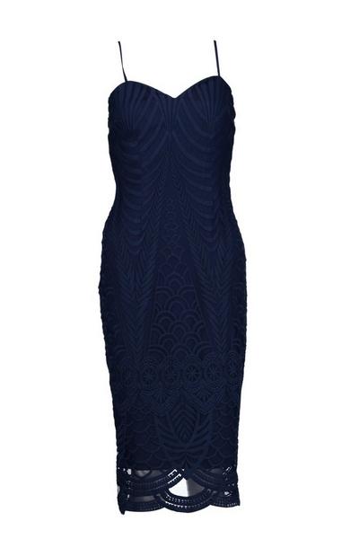 boohoo navy Boutique Mesh Panelled Strappy Midi Dress