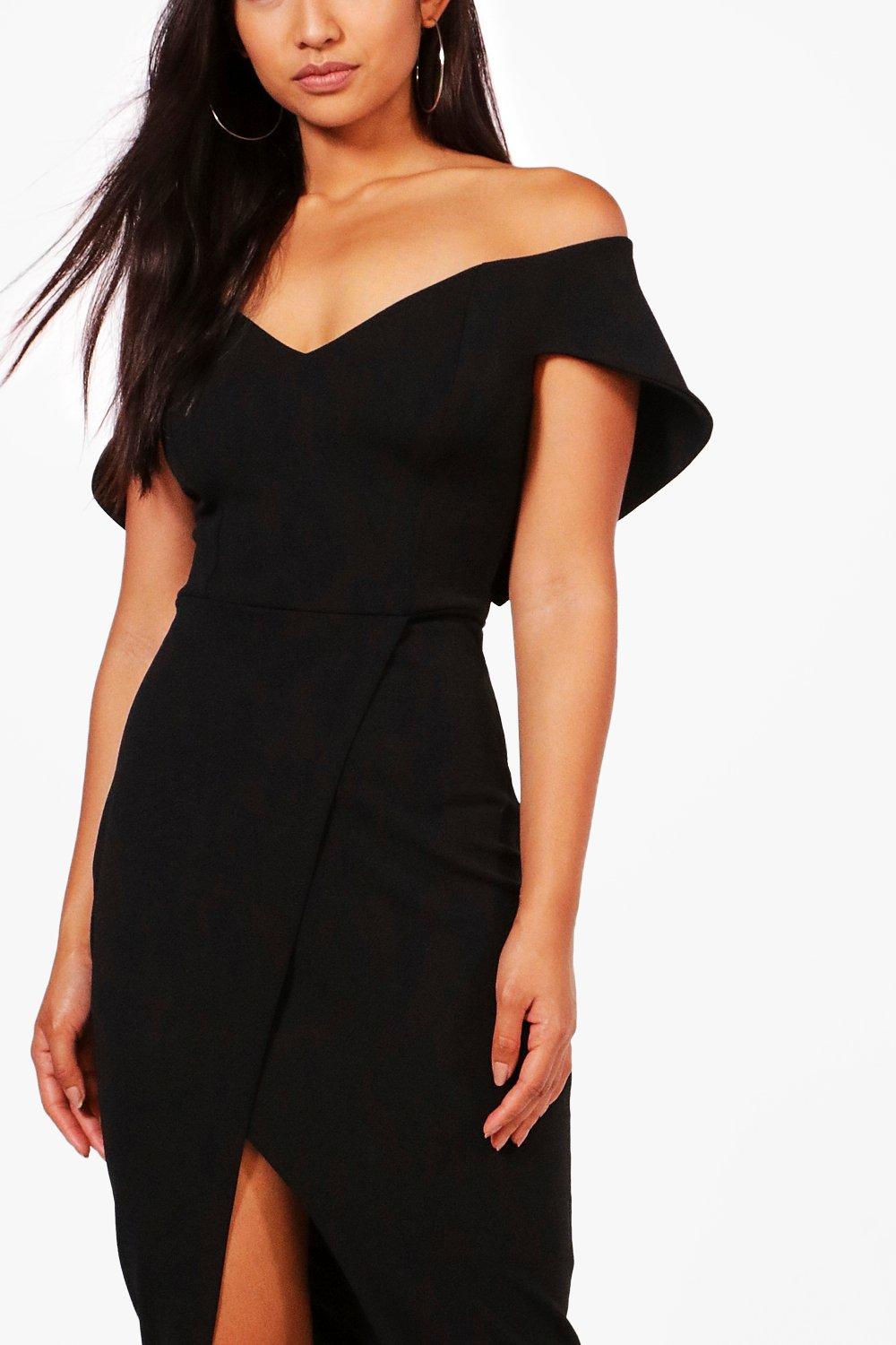 boohoo black off the shoulder dress