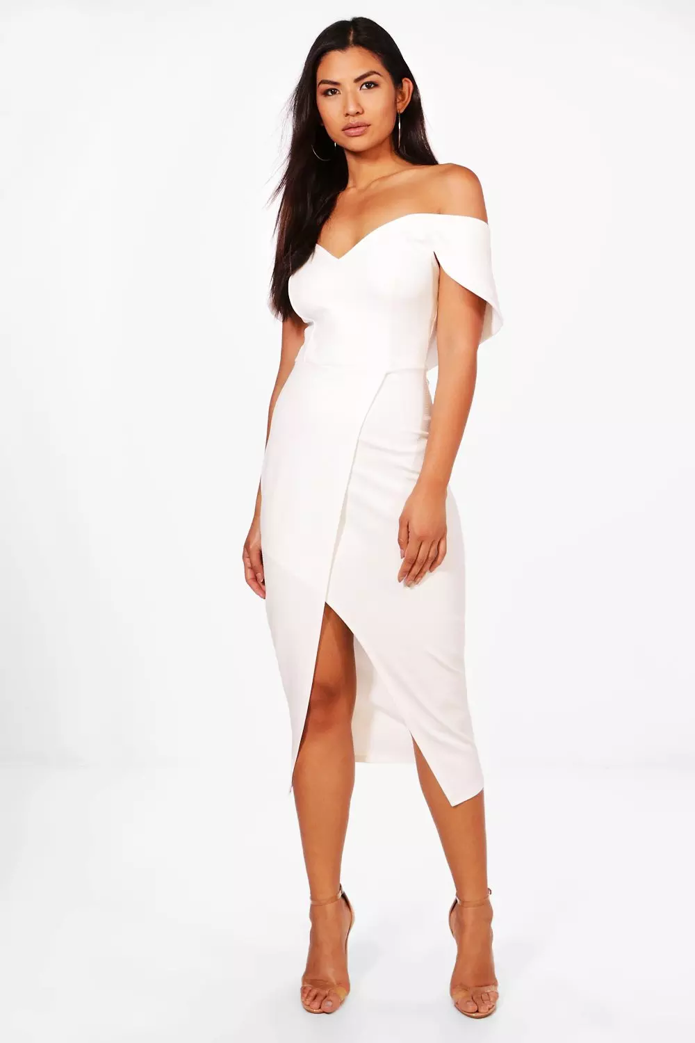 Boohoo white off the best sale shoulder dress