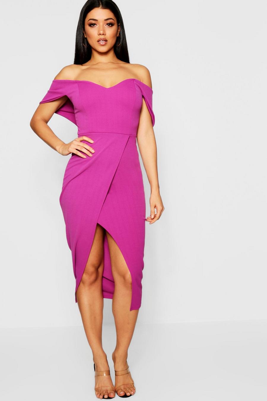 Jewel purple Off Shoulder Wrap Skirt Midi Dress image number 1