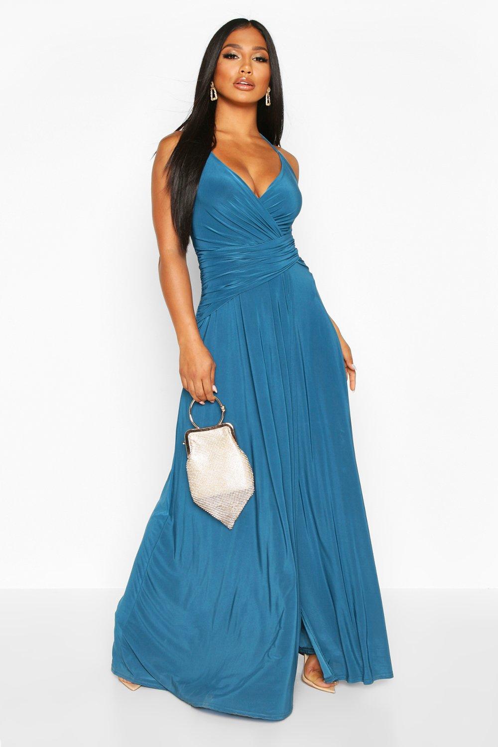 Wrap ruched sale strappy maxi dress