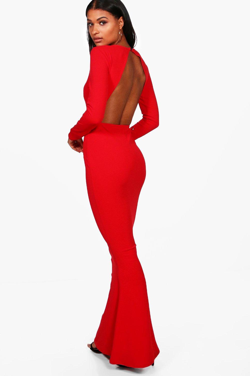 boohoo red long sleeve dress