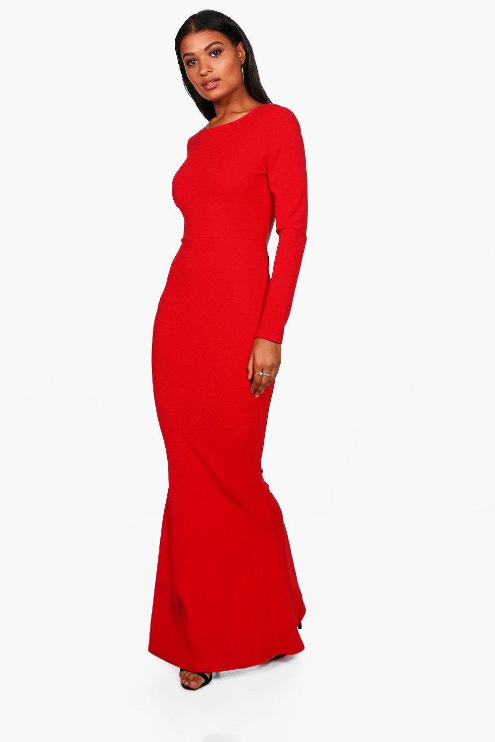 long sleeve open back dress