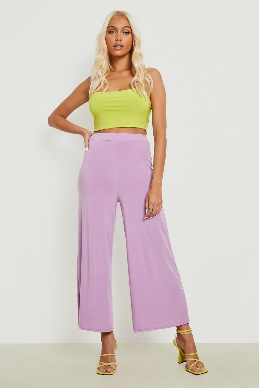 Electric lilac Basic Soft Slinky Wide Leg Culottes image number 1