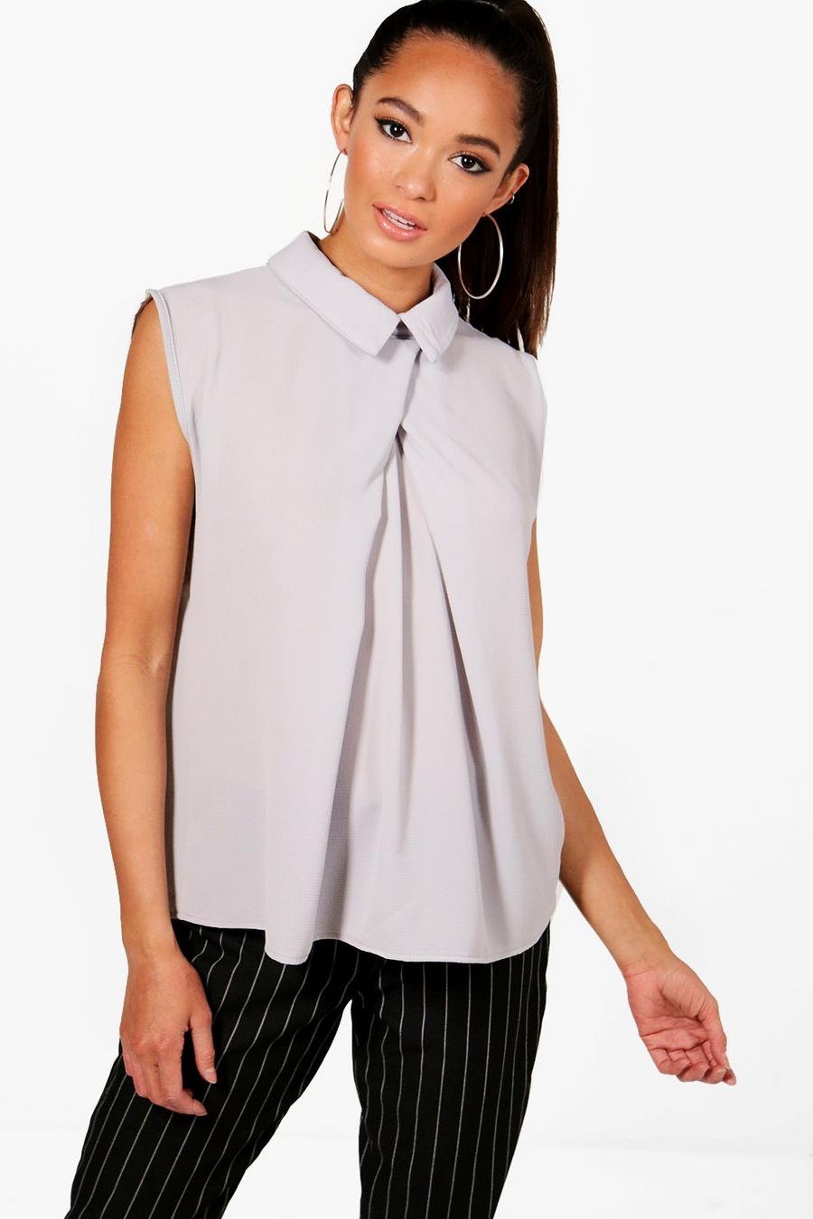 Sleeveless Chiffon Blouse, Light grey image number 1