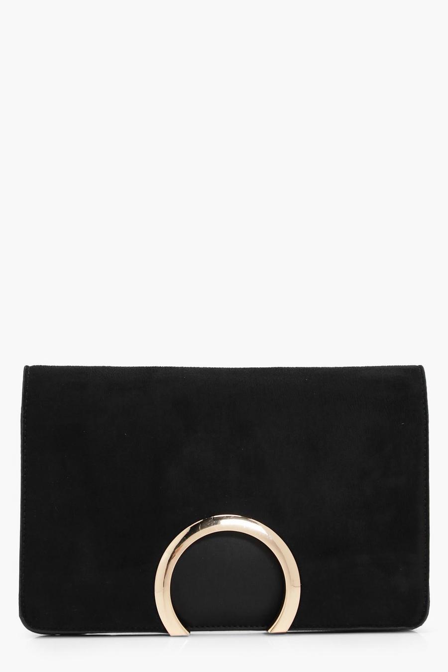 Black Metal Circle Suedette & PU Clutch Bag image number 1