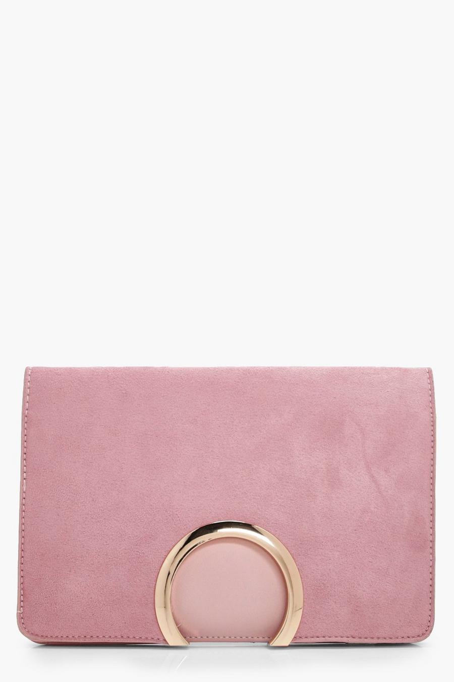Bolso de mano de mezcla de poliuretano y antelina con círculos metálicos, Rosa pálido image number 1