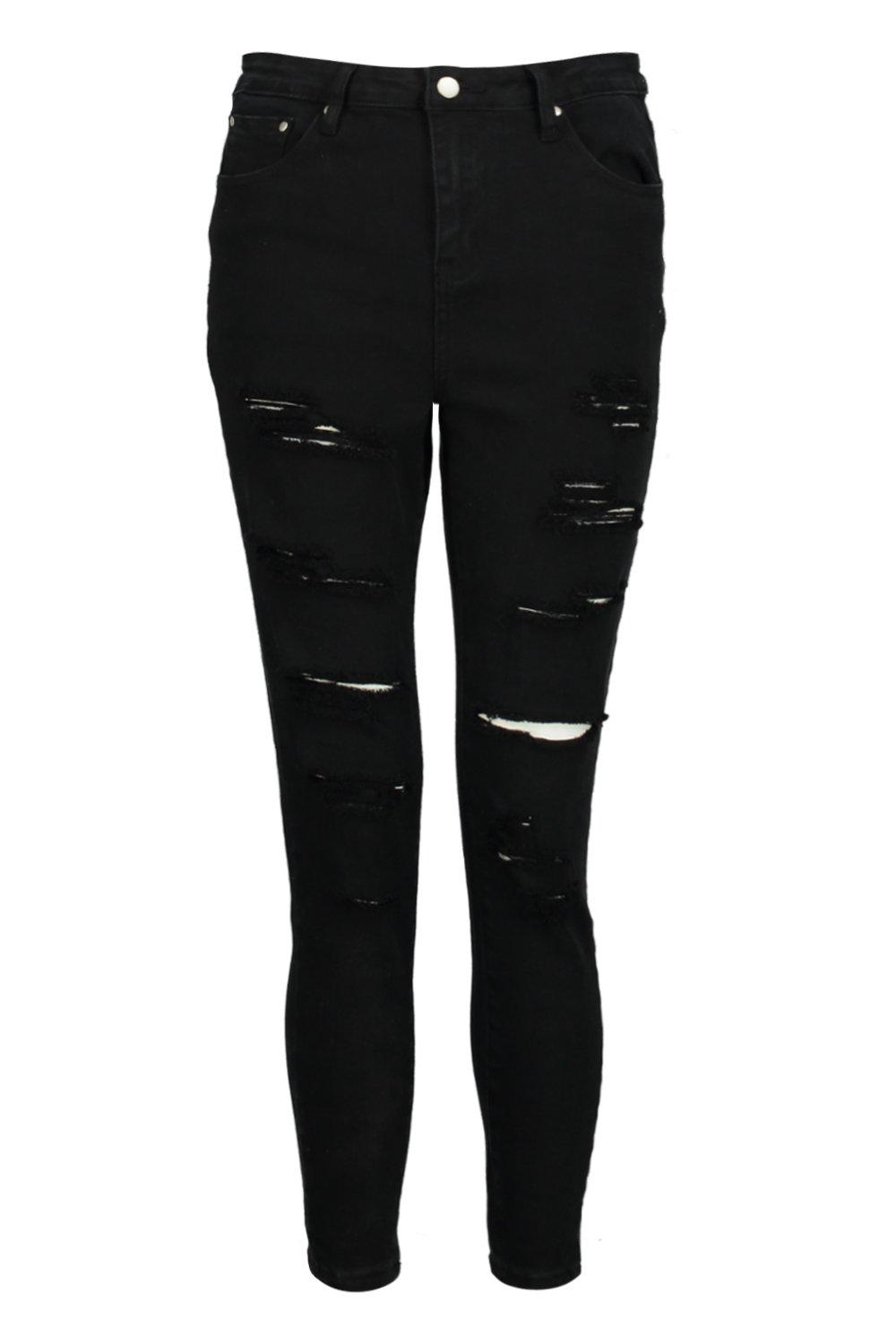 high waisted black ripped skinny jeans