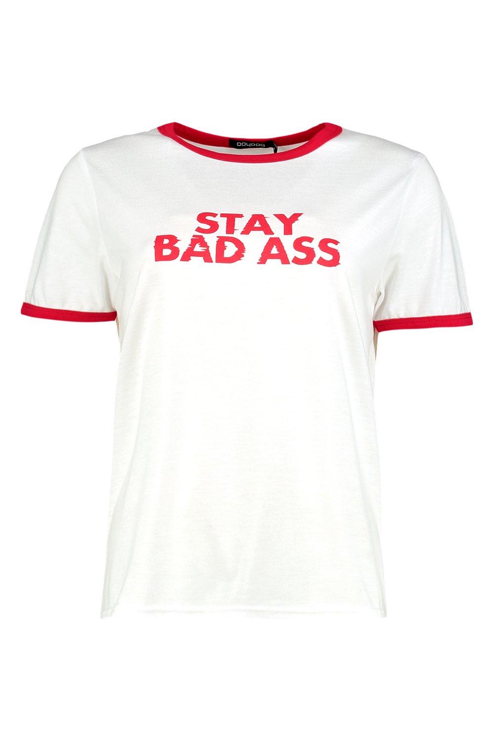 Nadia Bad Ass Slogan Ringer Tee | boohoo