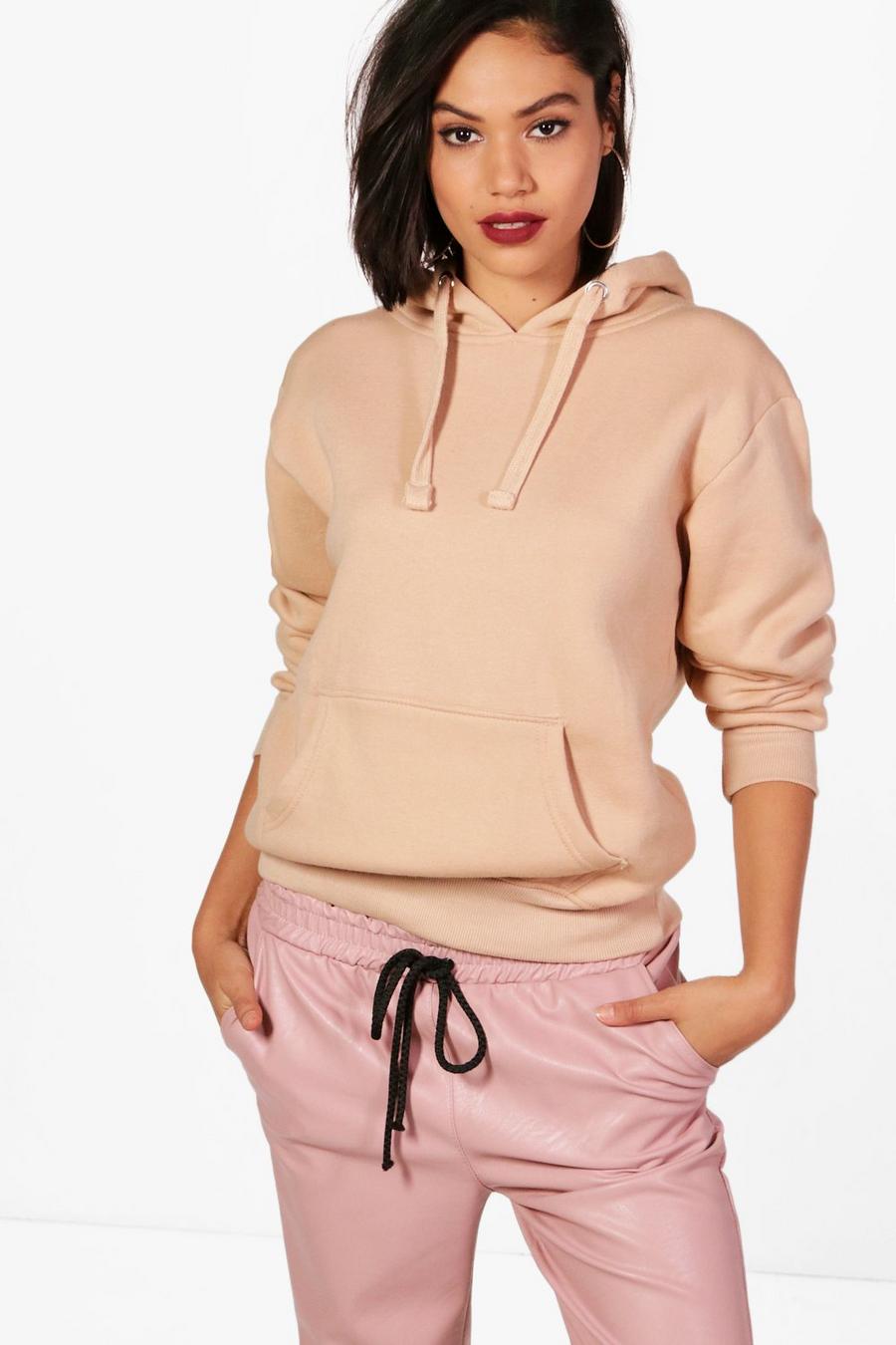 Camel Basic enfärgad hoodie i oversize-modell image number 1
