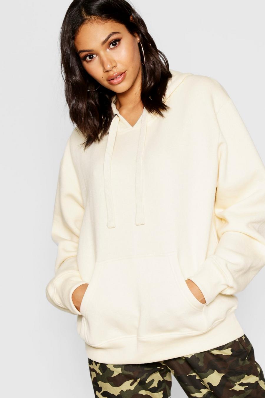 Ecru Basic enfärgad hoodie i oversize-modell image number 1