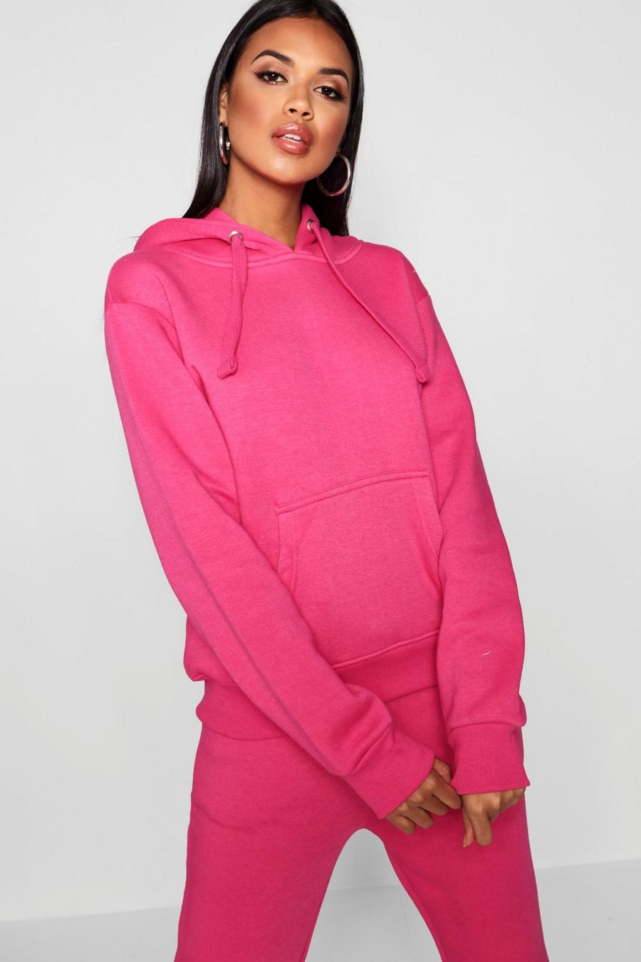 Hot pink Basic enfärgad hoodie i oversize-modell image number 1