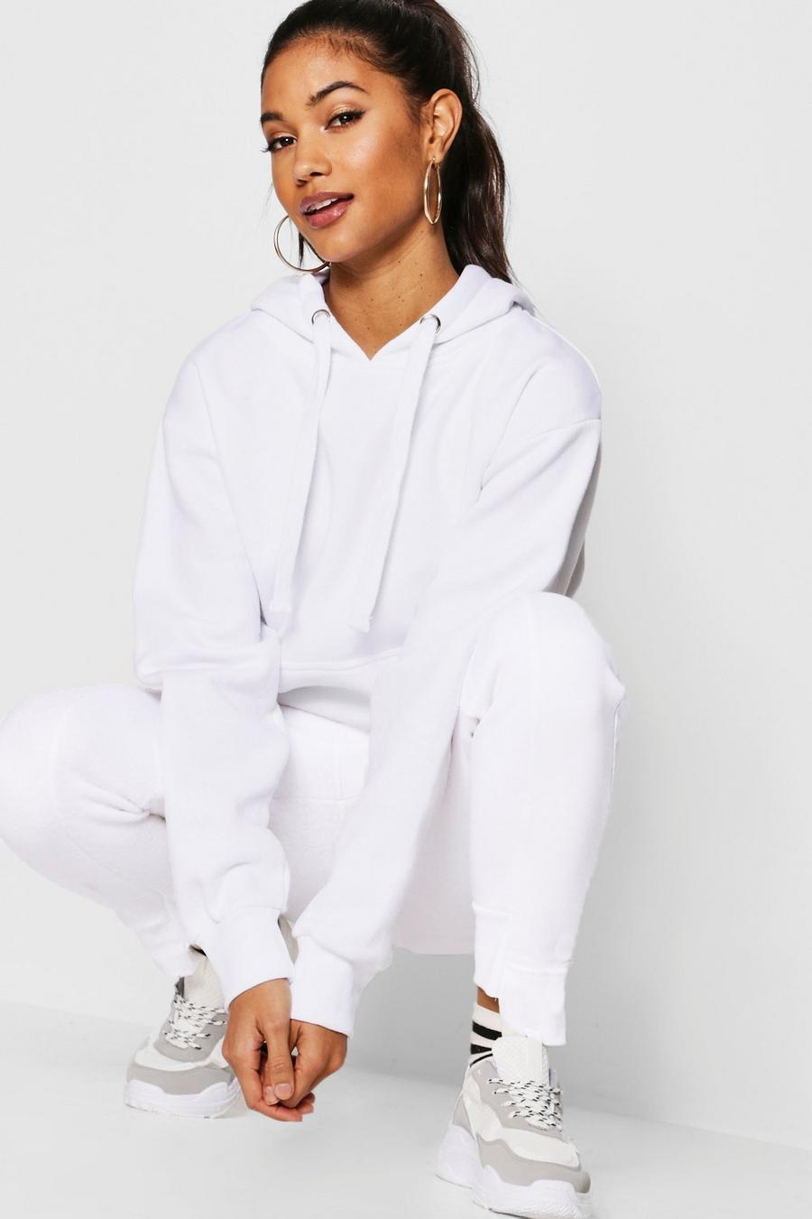 White Basic enfärgad hoodie i oversize-modell image number 1
